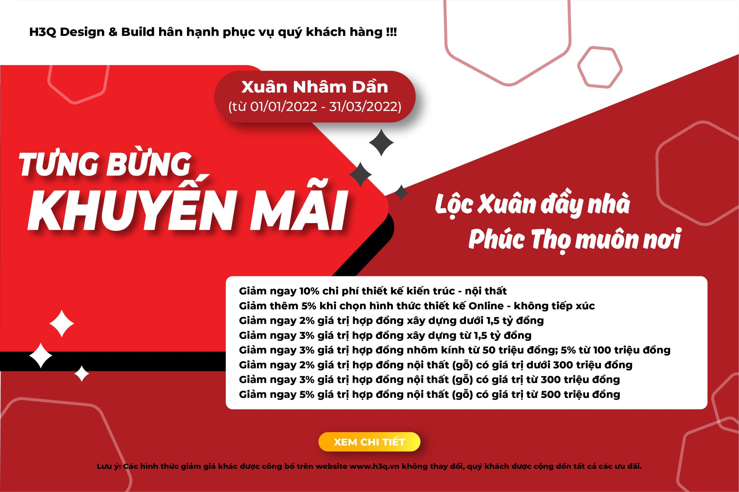 H3Q DESIGN & BUILD thông báo chương trình khuyến mãi 2022!